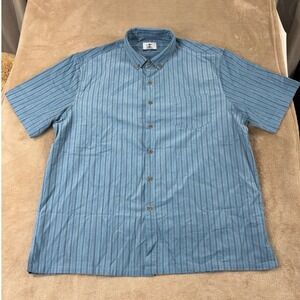 Oromen Shirt Mens 2XL Blue Wheat Pattern Striped Hawaiian Short Sleeve EUC
